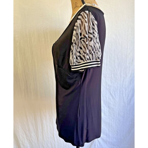 Pianurastudio Women's Black Chiffon Puff Sleeves V-Neck Blouse Top Sz 12/48 - Picture 3 of 12